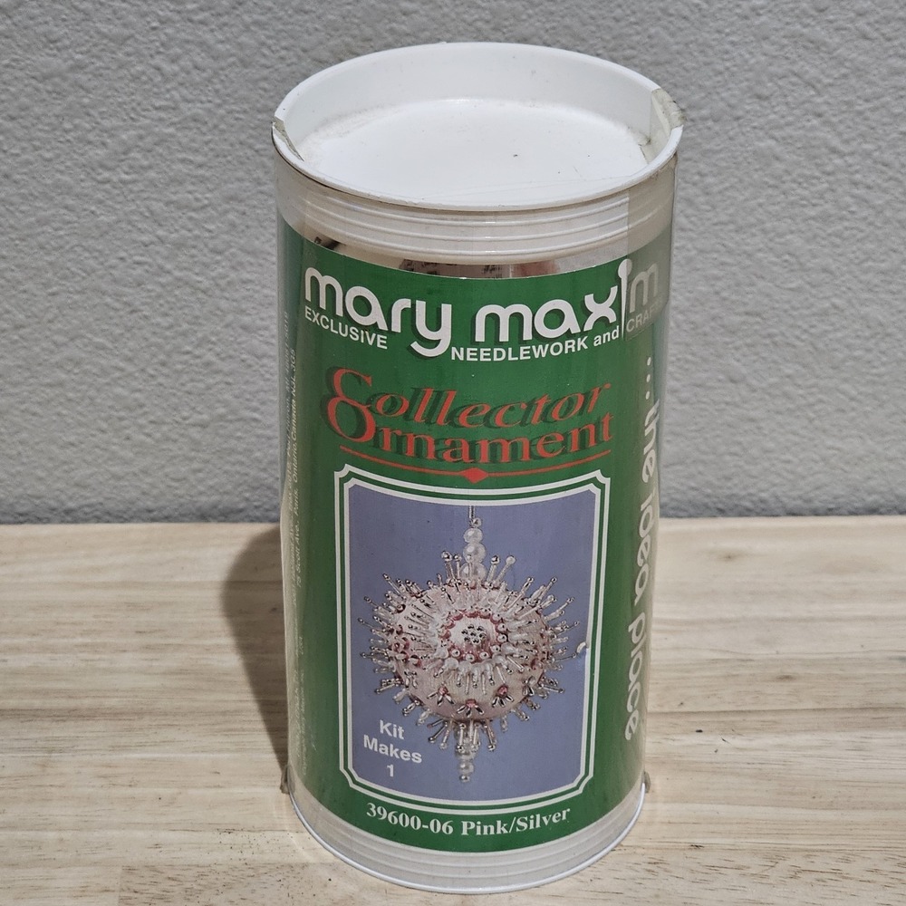 New Mary Maxim Collector Christmas Ornament Kit 3" Pink/Silver Iridescent Ball
